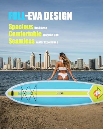 Highpi Inflatable Stand Up Paddle Board Premium SUP Accessories, Backpack, Wide Stance, Surf Control, Non-Slip Deck, Leash, Paddle and Pump