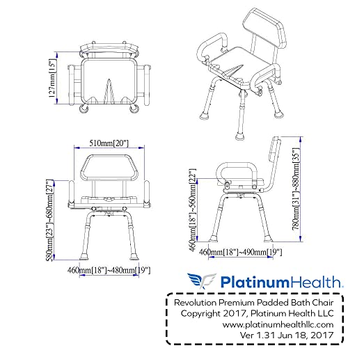 Revolution Pivoting Shower Chair for Bathtub, Adjustable Swivel Seat with Padded Back and Arms, Adjustable Space Saving Design for Tubs, Shower