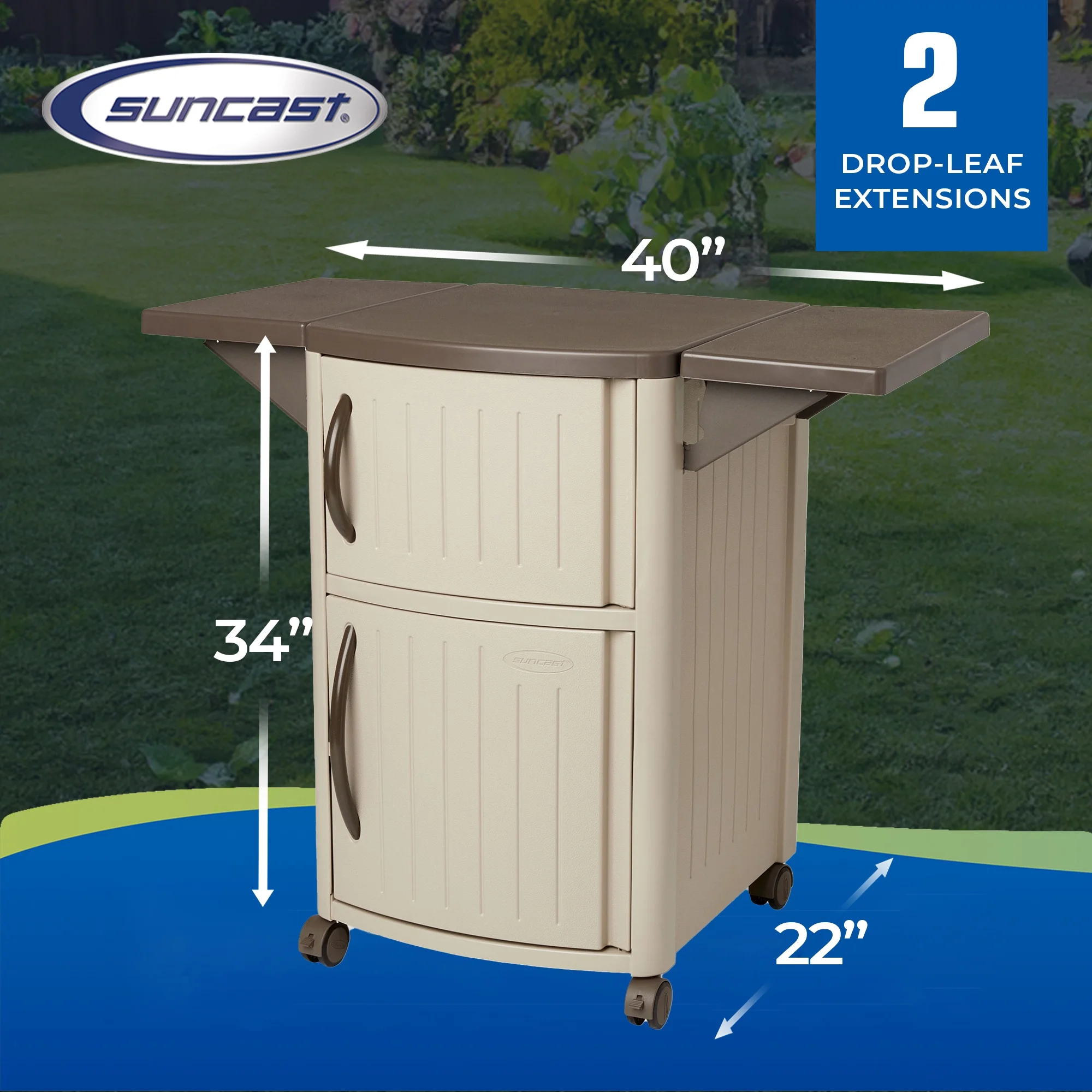 Suncast DCP2000 Portable Outdoor Prep Serving Grill Station Table and Cabinet
