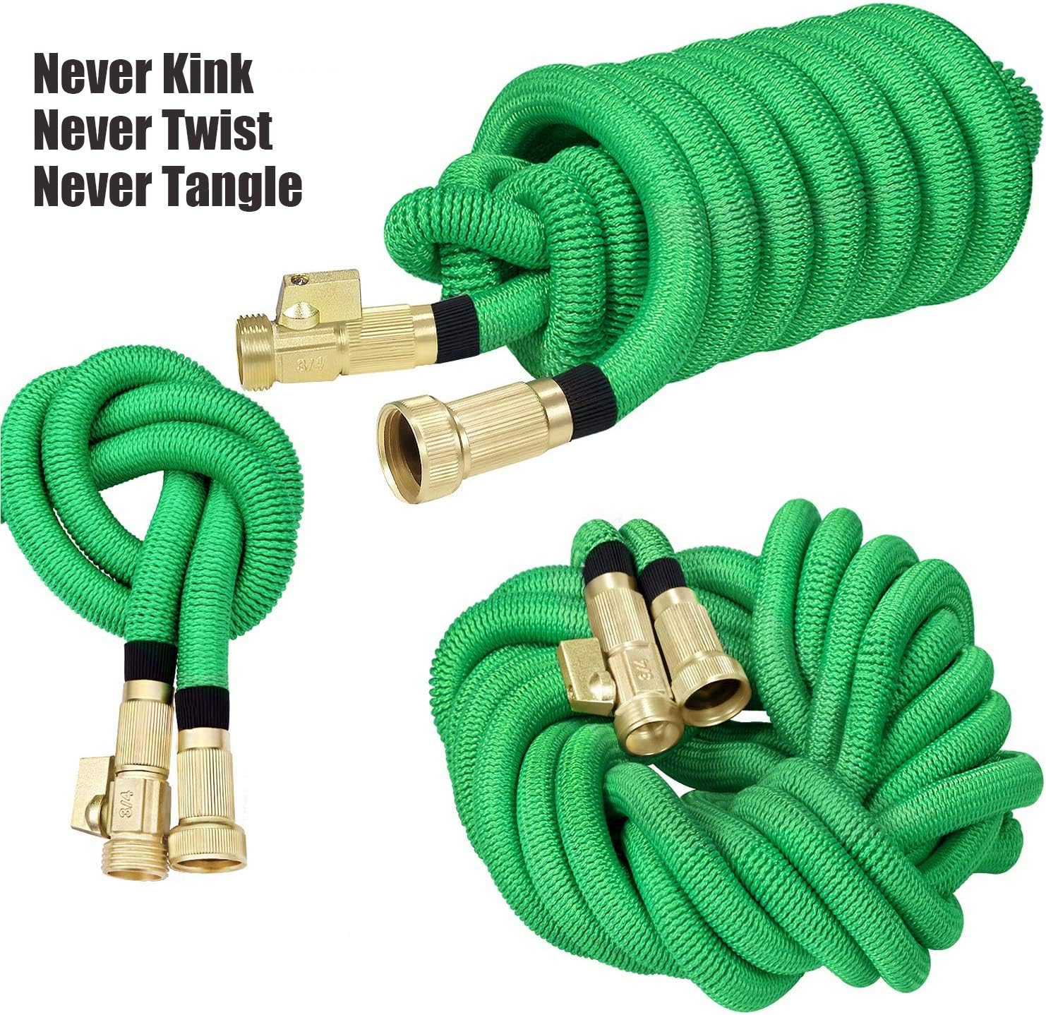 100 ft Garden Hose Upgraded Expandable Hose, Durable Flexible Water Hose, 9 Function Spray Hose Nozzle, 3/4" Solid Brass Connectors