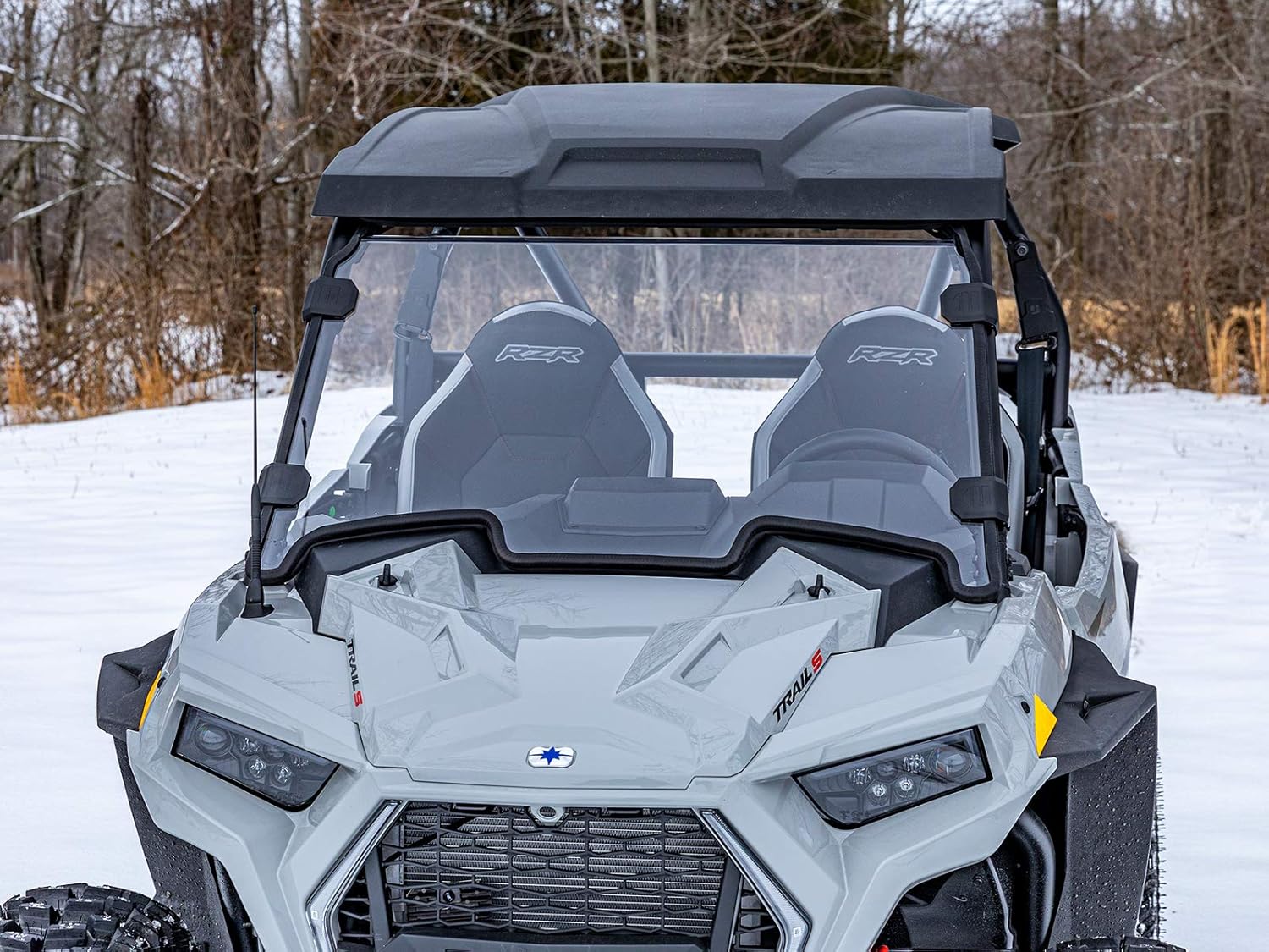 SuperATV Heavy Duty Clear Full Windshield for 2021+ Polaris RZR Trail 900 / S 900 / S 1000 | 1/4 Thick Standard Non-Scratch Resistant Polycarbonate