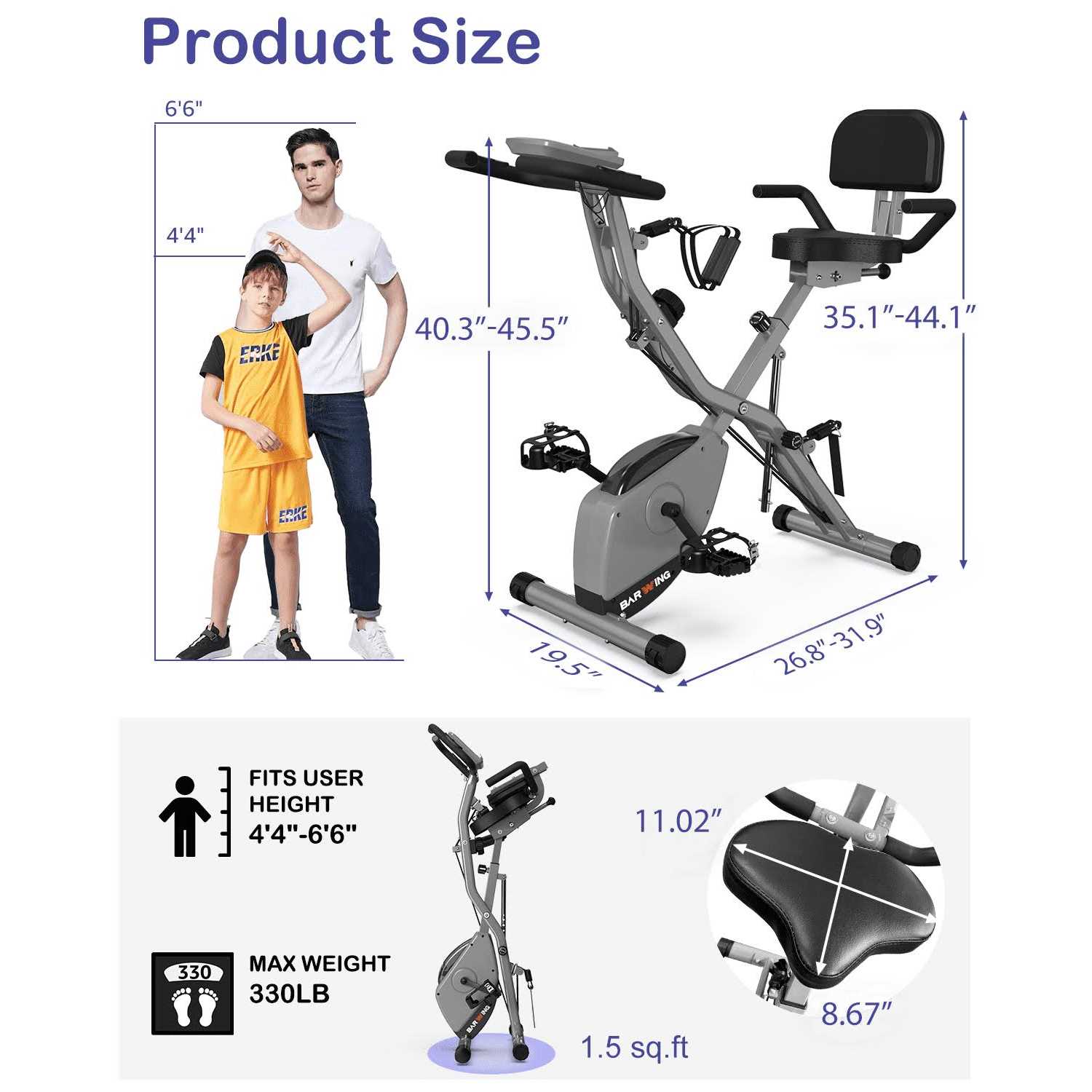 KURONO Stationary Exercise Bike for Home Workout Folding Indoor Cycling Bike for Seniors - Sports Supplies Online Store