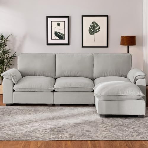 Cloud Couch Sectional for Living Room L Shaped Couch Modular Sectional Sofa Chenille Fabric for Apartment Ivory Beige