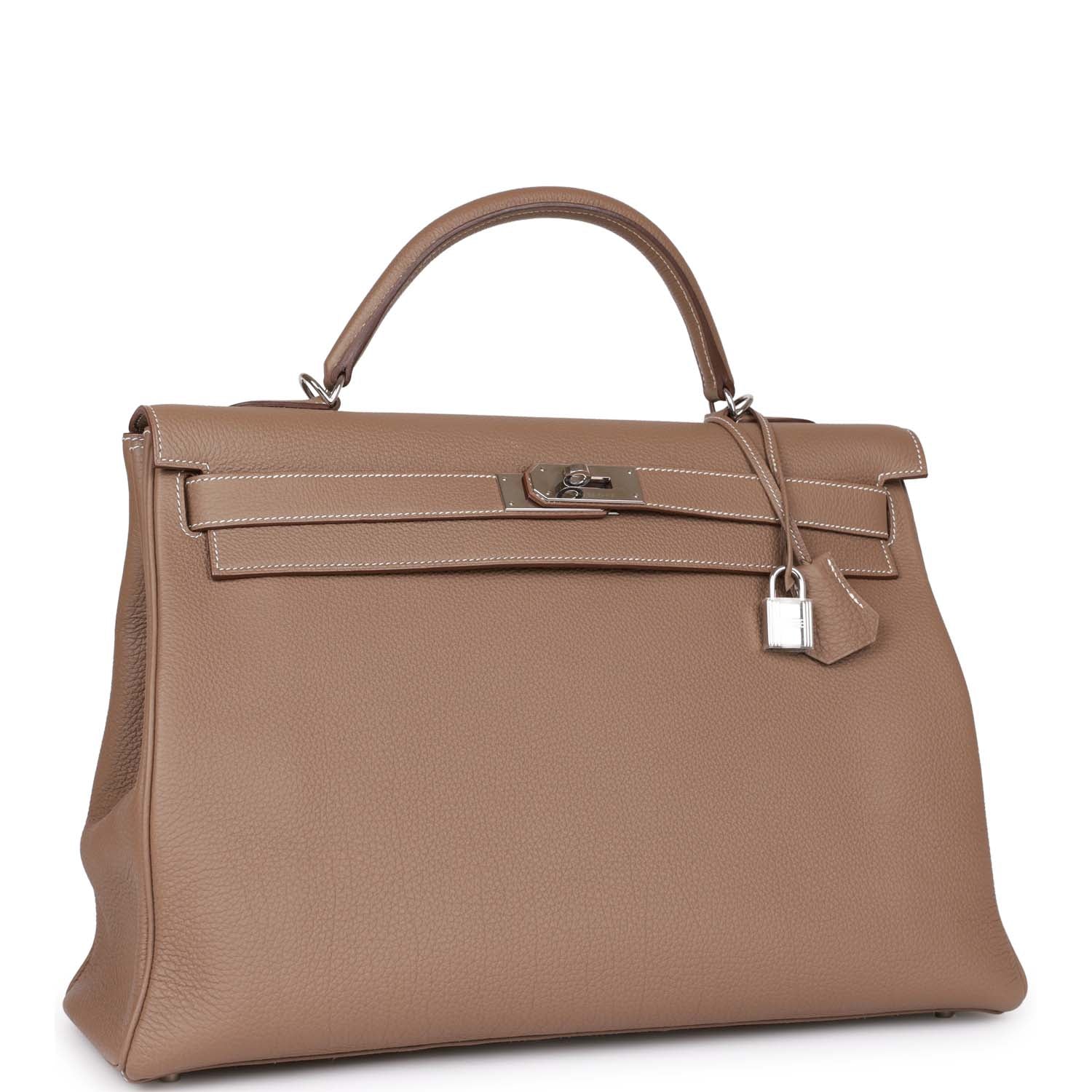 Pre-owned Hermes Kelly Retourne 40 Etoupe Togo Palladium Hardware