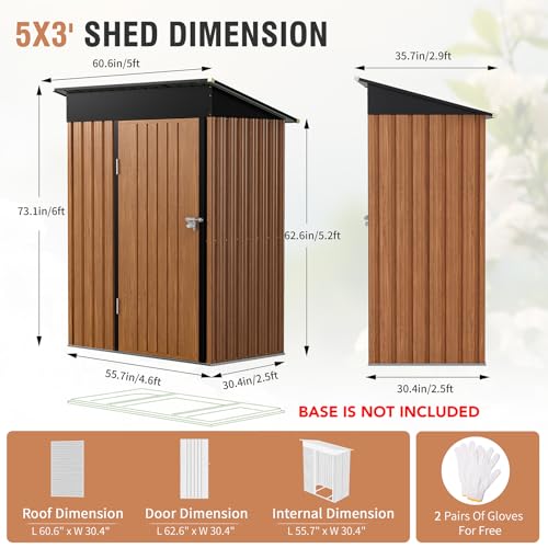 Outdoor Storage Shed, 5x3 Ft Metal Steel Tiny House with Lockable Door, Vertical Outside Storage Building for Garden, Backyard, Lawn, Patio Utility