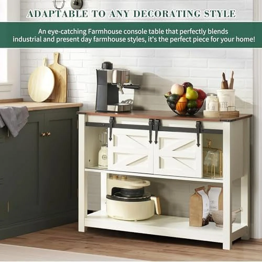 KBANZIBIU Entryway Table with Sliding Barn Doors  43 Inch Farmhouse and Industrial Console Table with   Rustic Sofa Table for Entryway  Hallway