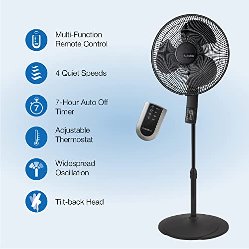 Lasko Oscillating Adjustable Pedestal Stand Fan with Timer, Thermostat and Remote for Indoor, Bedroom, Living Room, Home Office & College Dorm Use