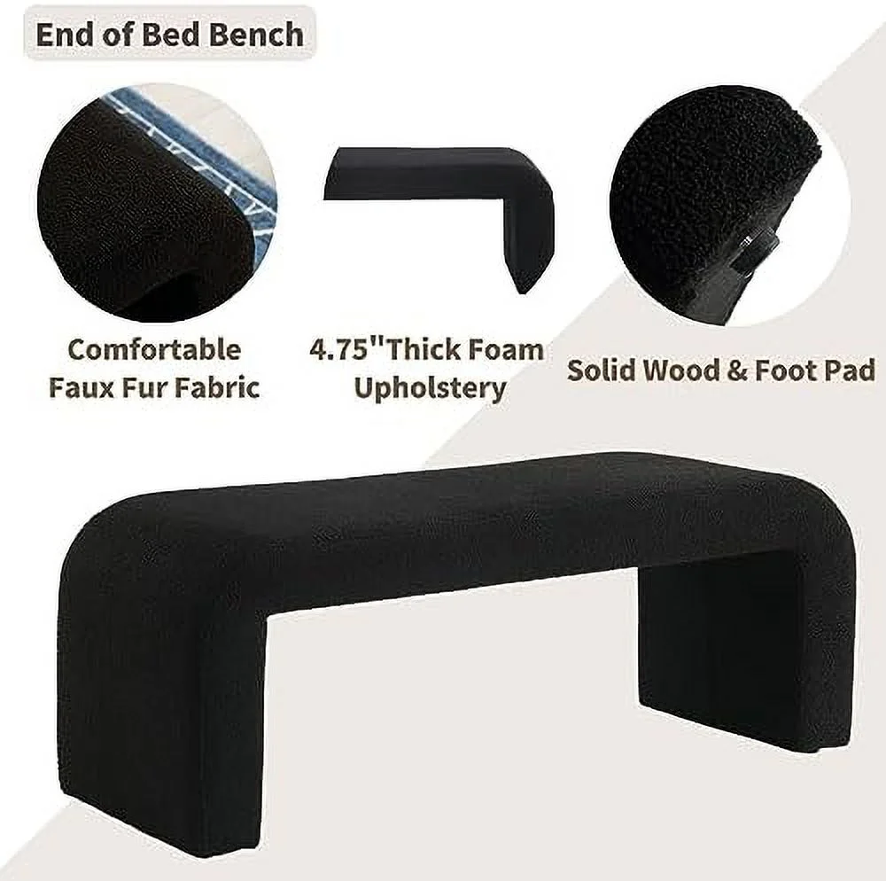 LNboomLife Modern Upholstered Ottoman Waterfall Bench for Bedroom End of Bed  50"