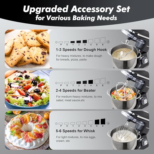 Aucma Stand Mixer,6.5-QT 660W 6-Speed Tilt-Head Food Mixer, Kitchen Electric Mixer with Dough Hook, Wire Whip & Beater (6.5QT, Black)