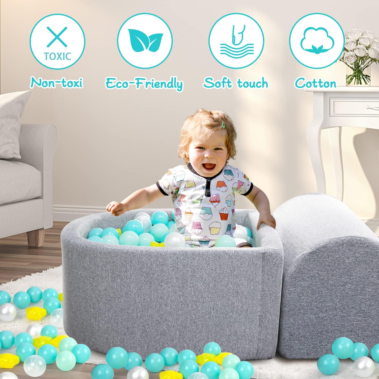 Soft Foam Climbing Blocks and Ball Pit for Toddlers - For Indoor Crawling, Sliding and Play