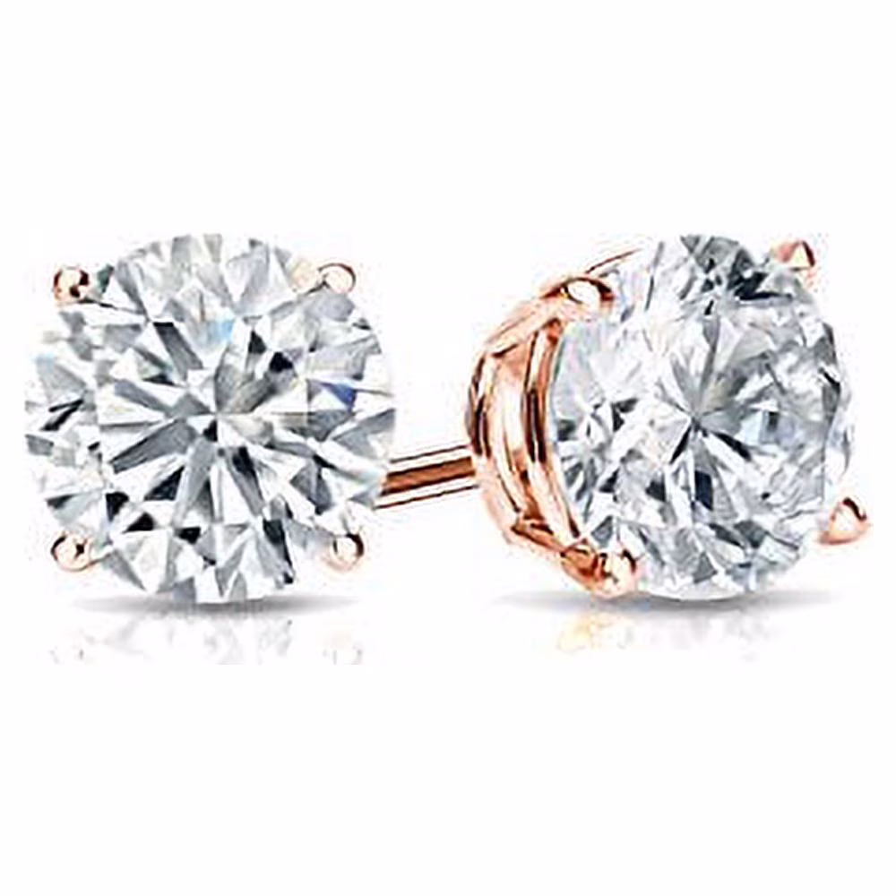 14k Rose Gold Round Lab Grown Diamond Stud Earrings (1/4 cttw, E-F, VS1-VS2) 4-Prong Basket, Push-backs by Diamond Wish