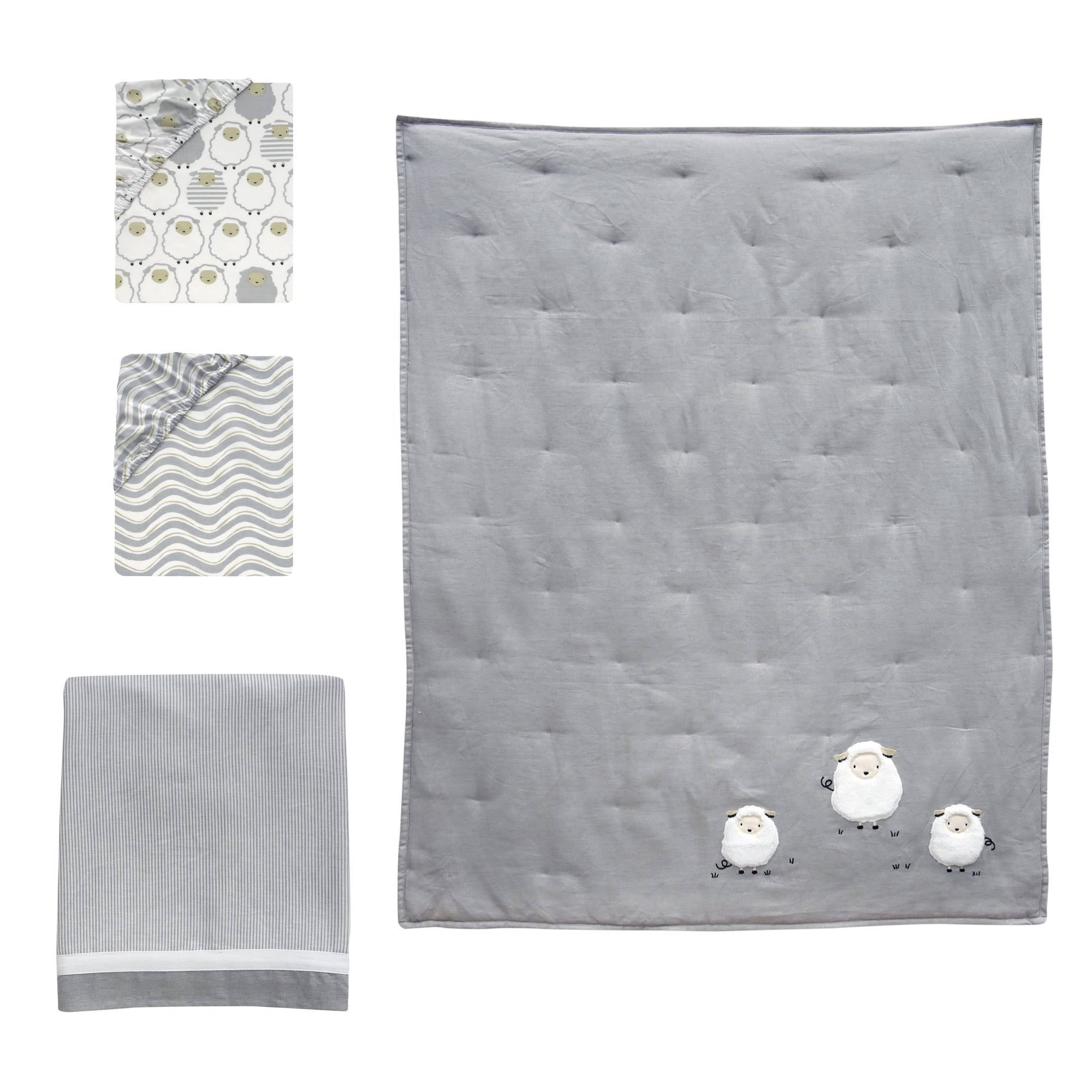 (New) Lambs u0026 Ivy Signature Goodnight Sheep 4 Piece Crib Bedding Set
