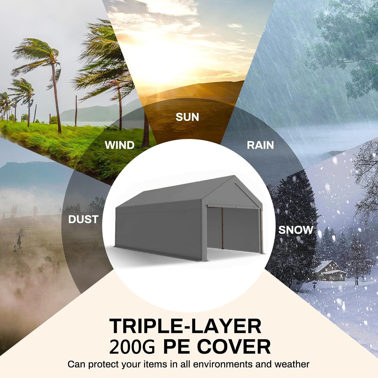 Outdoor Carport 10x20ft Heavy Duty Car Tent, Portable Garage Canopy Storage Shed, Car Shelter with Detachable Side Walls&Doors