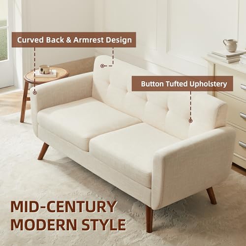Tbfit L Shaped Couch Sofa, 80" W Mid-Century Modern Sectional Couches, 3 Seater Sofas with Wide Chaise Lounge & Two Pillows