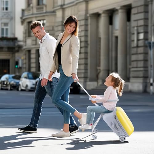 Ride on Suitcase for Kids,Kid Suitcase,20 inch Hardside Kids Luggage Ride on Expandable Luggage with Spinner Wheels, Mom Suitcase with Seat Design