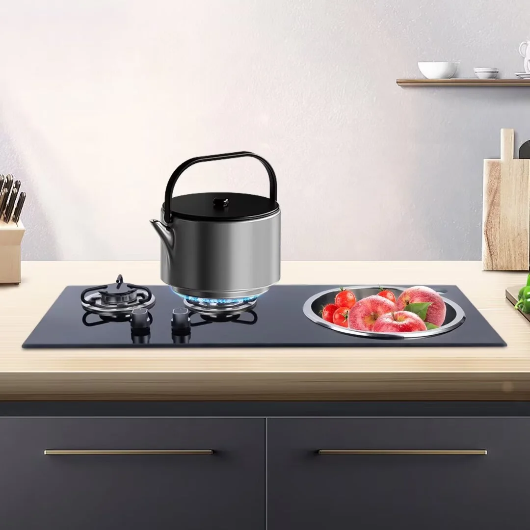 MIDUO 31" LPG Gas Stove, Two Burner Faucet Stove Gas Cooktop, Portable Double Outdoor Cooker with Sink Combo