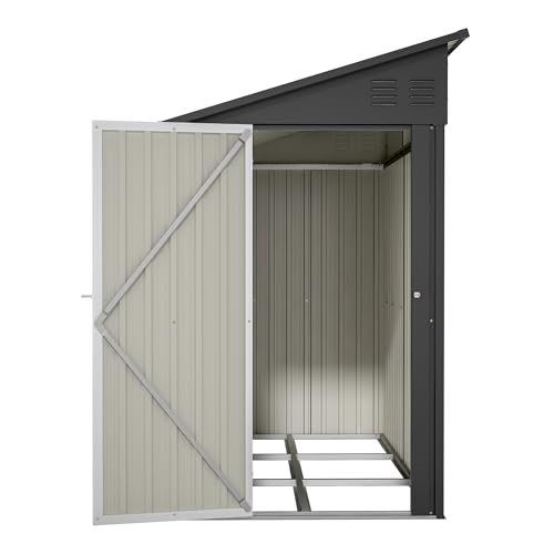 4×8 FT Outdoor Metal Storage Shed,Heavy-Duty Lean to Storage Shed with Floor Base,Garden Tool Metal Storage House W/Lockable Door and 2 Air Vents