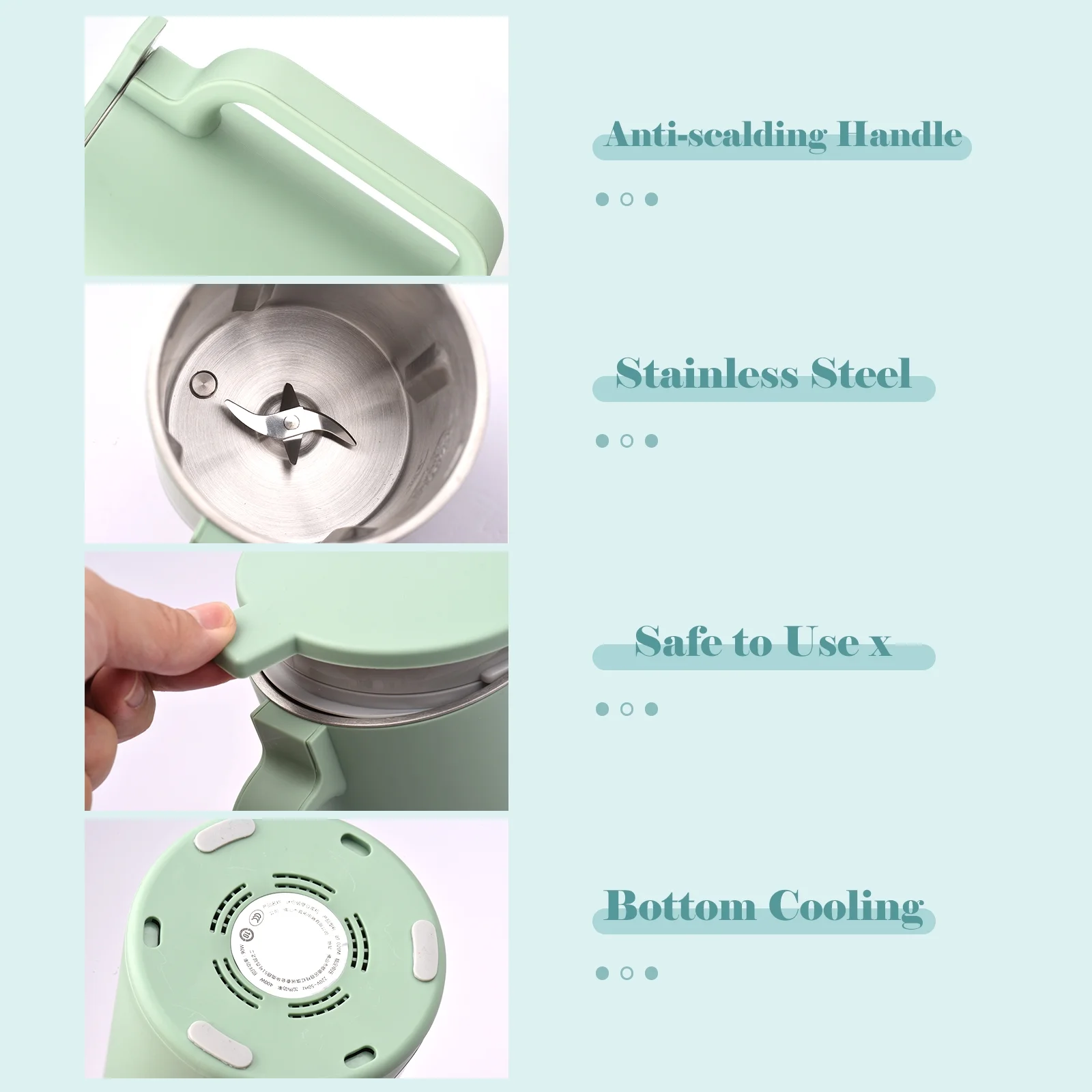 ametoys Multifunction Soymilk Maker 350mL Juicer Soy Milk Machine with Stainless Steel and Blade Multi Cooker Mixer for Rice Cereal Boiling Water