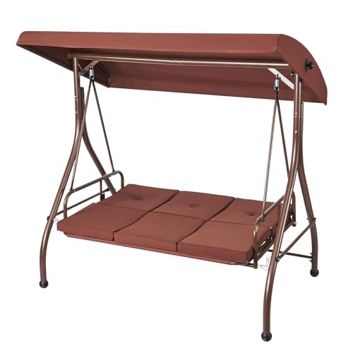 VEVOR 3-Seat Patio Swing Chair, Converting Canopy Swing, Outdoor Patio Porch with Adjustable Canopy, Removable Thick Cushion and Alloy Steel Frame