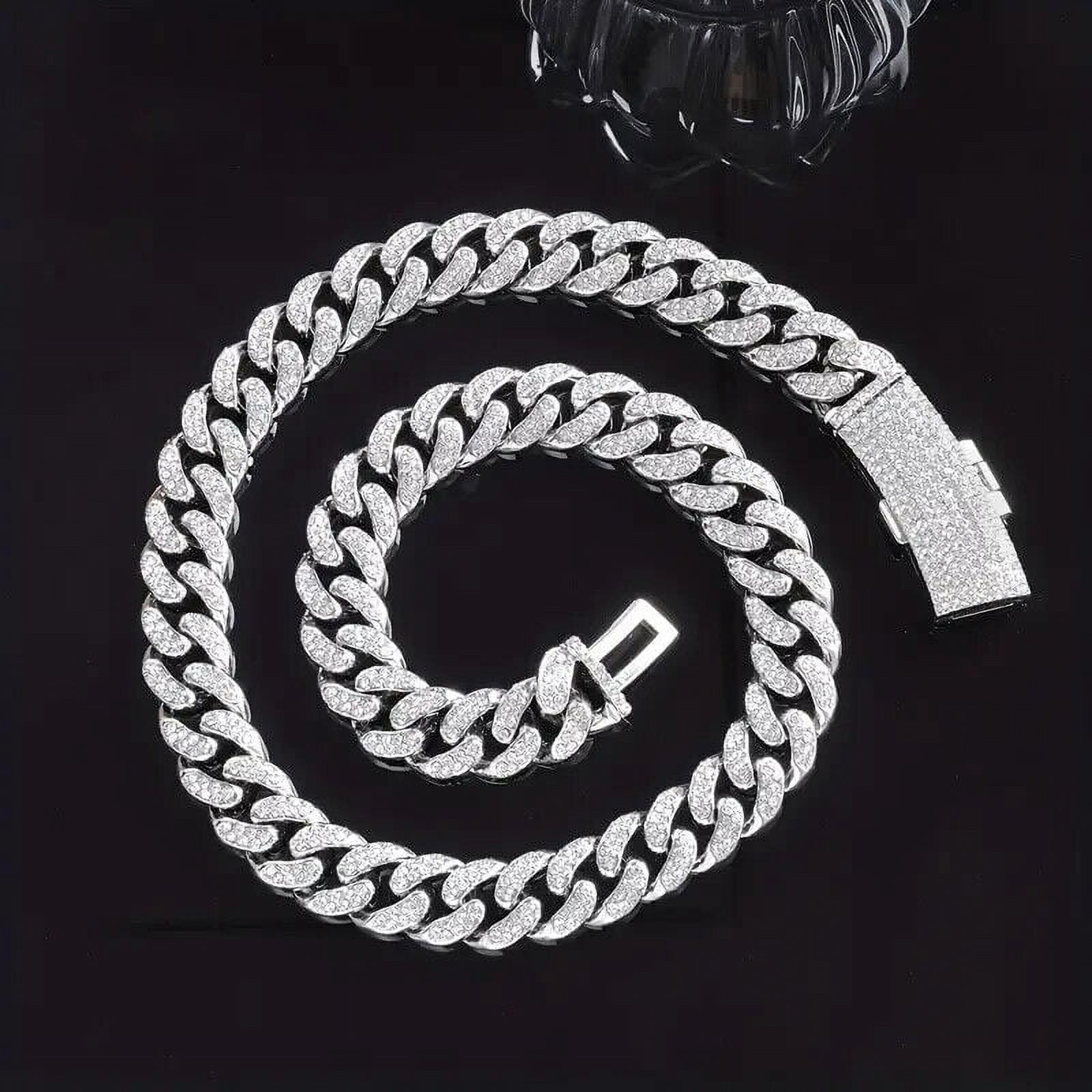 HIP HOP SILVER PLATED 13MM 18" ICED CUBIZ ZIRCONIA CUBAN CHOKER CHAIN NECKLACE