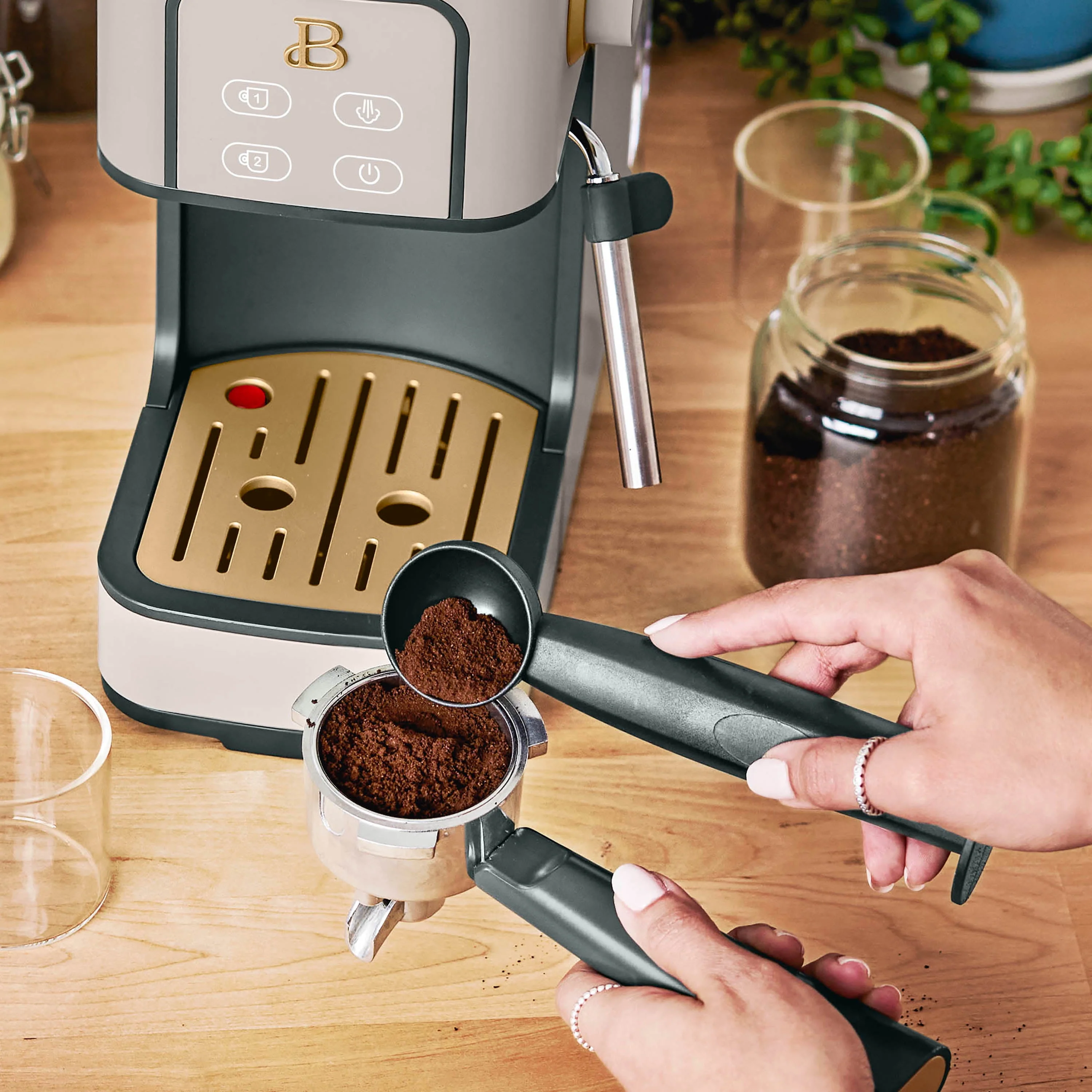 Beautiful Slim Espresso Maker with 20-Bar Pressure, White Icing by Drew Barrymore