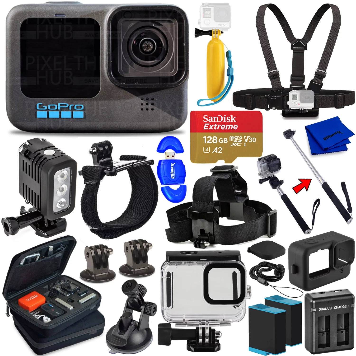 GoPro HERO10 HERO 10 Camcorder Black + EXT BATT + 128GB + Underwater Case Bundle - Radiant Selections
