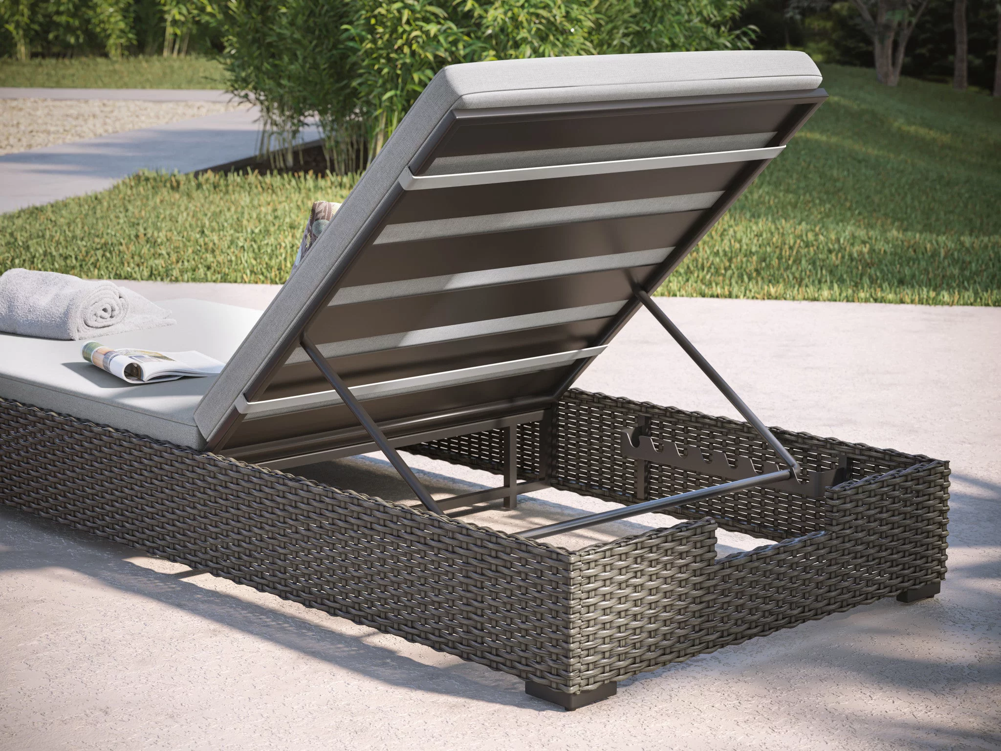 Homestyles Boca Raton Rattan Outdoor Chaise Lounge in Brown
