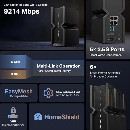 TP-Link Tri-Band BE9300 WiFi 7 Router (Archer BE550) - 6-Stream, Full 2.5G Ports w/ 6 Internal Antennas, Up to 2,000 Sq Ft