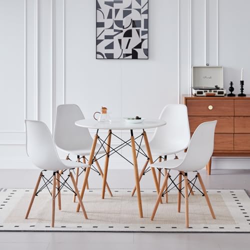 5-Piece Round Dining Table Set for 4 Small Kitchen Table Chairs Set of 4 31.5'' Dining Room Table Set Dinner Table for 4 Mid-Century Modern Dinning
