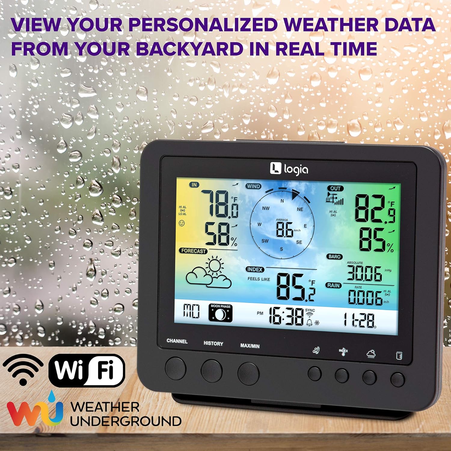 Logia 5-in-1 Wi-Fi Weather Station | Indoor/Outdoor Remote Monitoring System Shows Temperature, Humidity, Wind Speed/Direction