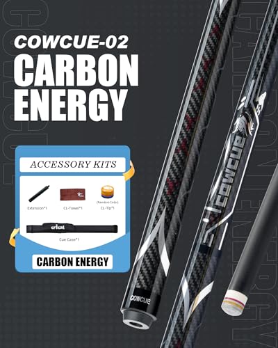 CRICAL Carbon Fiber Pool Cue Stick 58" Billiard Cue Sticks Professional Low Deflection Pool Sticks with 3/8 * 8 Pin Joint and 12.5mm Tip