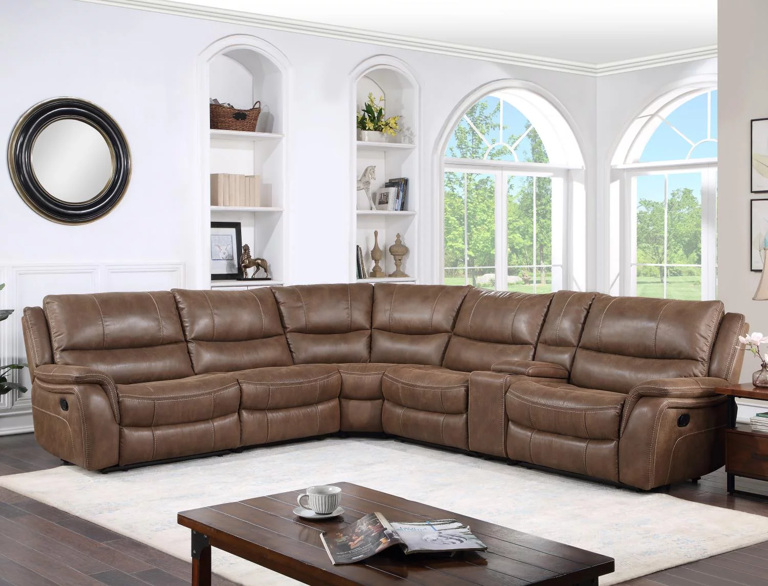 Lehi Cocoa Brown Faux Leather 6-Piece Manual Reclining Sectional