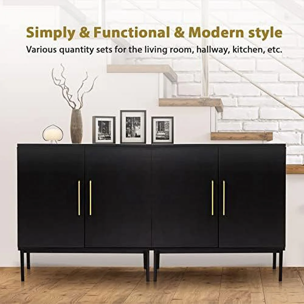 TJUNBOLIFE Set of 2 Black Side  Cabinet  Free Standing Cabinets  Wood Accent Cabinet with Doors  Black Sideboard for Bedroom  Kitchen Home Office