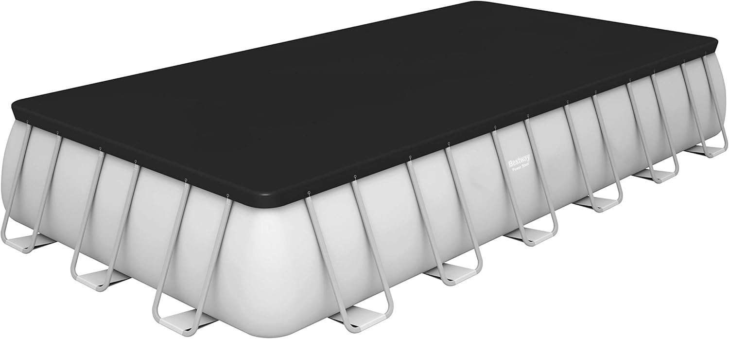 Bestway 56711E Power Steel 18' x 9' x 48 Outdoor Oval Frame Above Ground Swimming Pool Set with 1500 GPH Cartridge Filter Pump, Cover, & Ladder, Gray