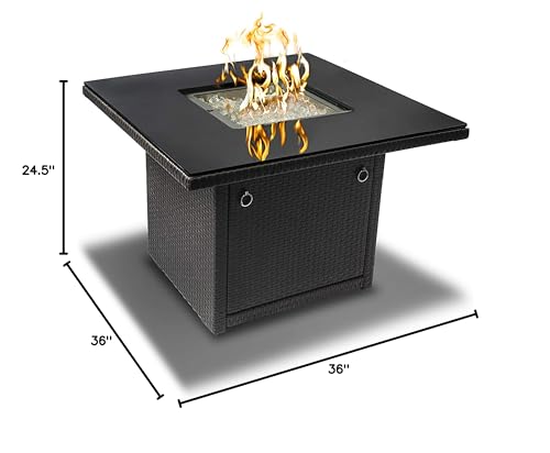 Outland Living 410 Series Fire Table – 36-Inch Outdoor Propane Gas Fire Pit Table with Tempered Glass Top & Arctic Ice Decorative Glass Rocks