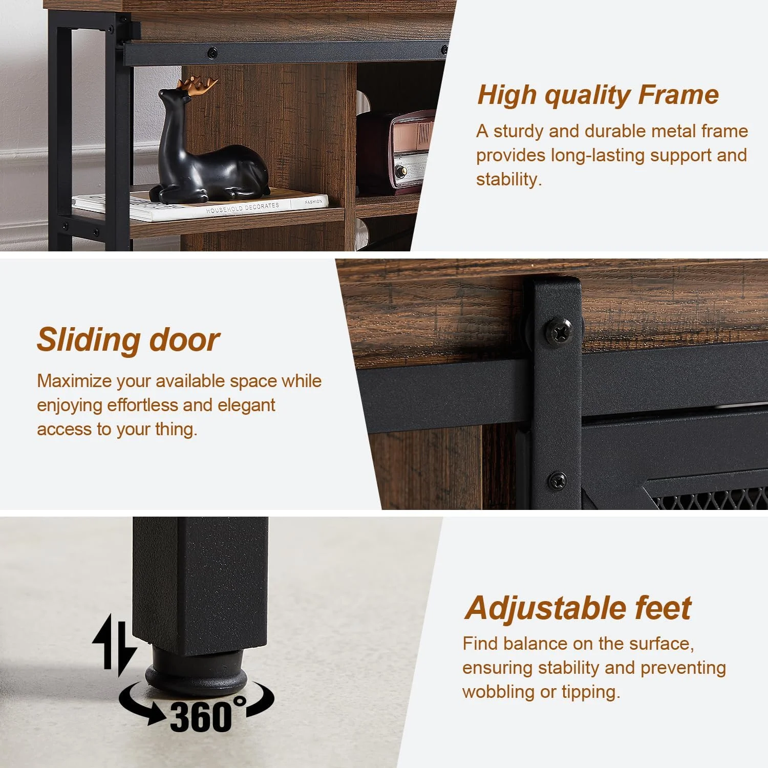 FJU Corner TV Stand, Corner TV Stand for 55 60 Inch TV, Industrial & Farmhouse Corner Entertainment Center w/Sliding Barn Door
