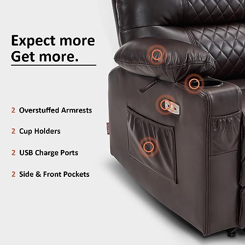 MCombo Zero Gravity Power Recliner Chair with Heat and Vibration Massage, Reclining Chair with USB Ports, Cup Holders for Living Room
