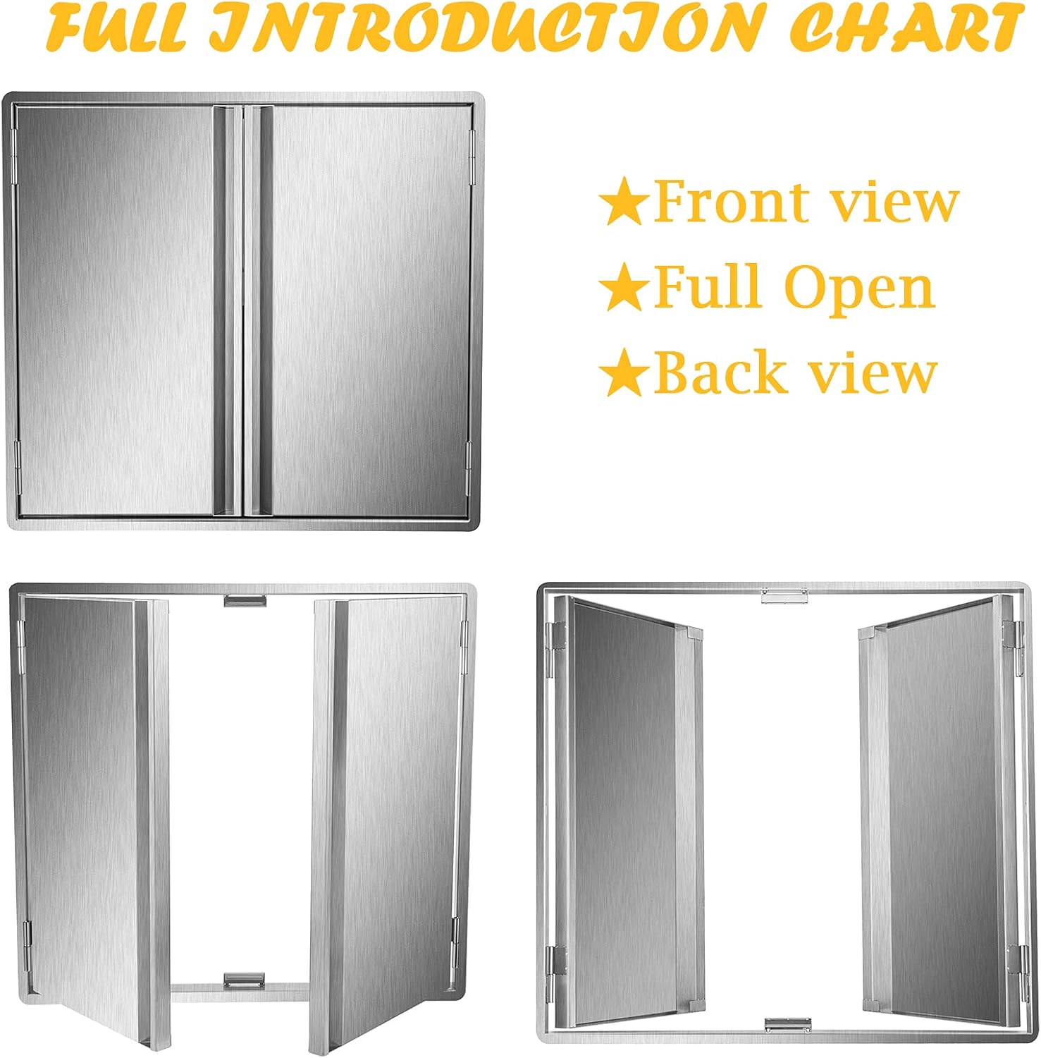 Marada BBQ Access Door Outdoor Kitchen 304 Brushed Stainless Steel Doors for Outdoor Kitchen, Outdoor Cabinet