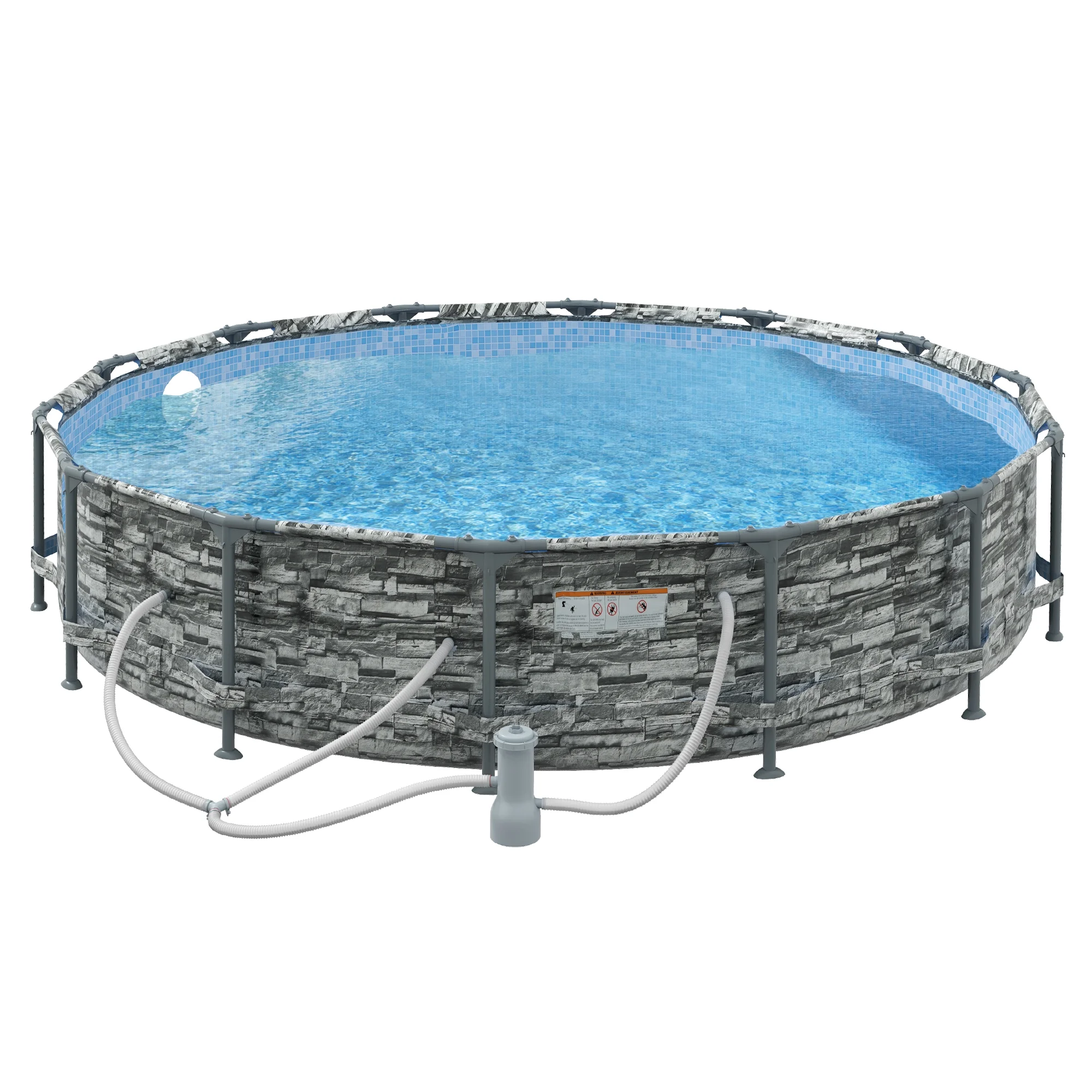 Outsunny 14' Above Ground Pool with Filter Pump, Steel Frame Pool, Brick