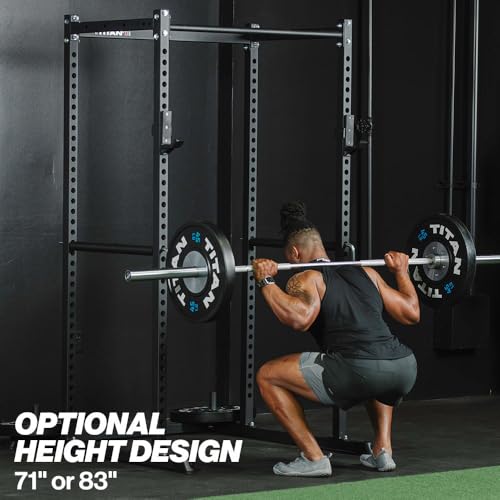 Titan Fitness T-2 Series Short Power Rack, Skinny Pull Up Bar, Pin and Pipe Safeties, Standard J-Hooks