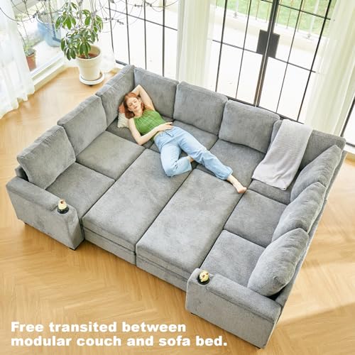 Belffin Modular Sectional Sofa Couch with Storage U Shape Convertible Corner Couches for Living Room Dark Grey Couch