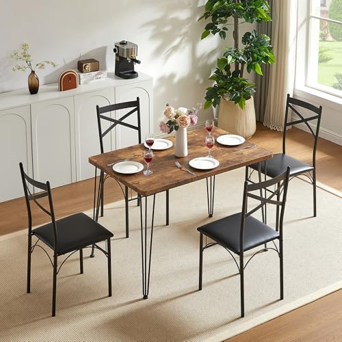 VECELO Kitchen Dining Room Table Set with 2 Chairs for Small Space, Apartment,Metal Steel Frame