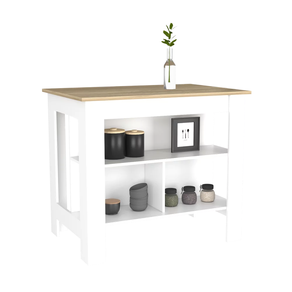 Treevol Furniture, Kitchen Island Dozza, Indoor, Manufactured Wood, White / Light Oak Finish-Kitchen