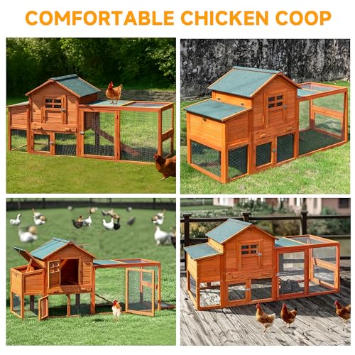 GARWOOD Large Wooden Chicken Coop Outdoor Big Hen House Poultry Pet Duck Hutch with Run Cage Nesting Box Waterproof Asphalt Roof Ramp Removable Tray