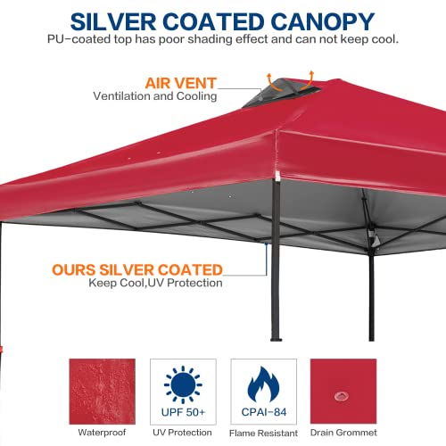 10'x10' Pop Up Canopy Tent with 1 Sidewall and 6 Pockets, One Push Setup, Instant Shade Tent with Vented Roof for Beach Patio Outdoor, Case, 8 Stakes
