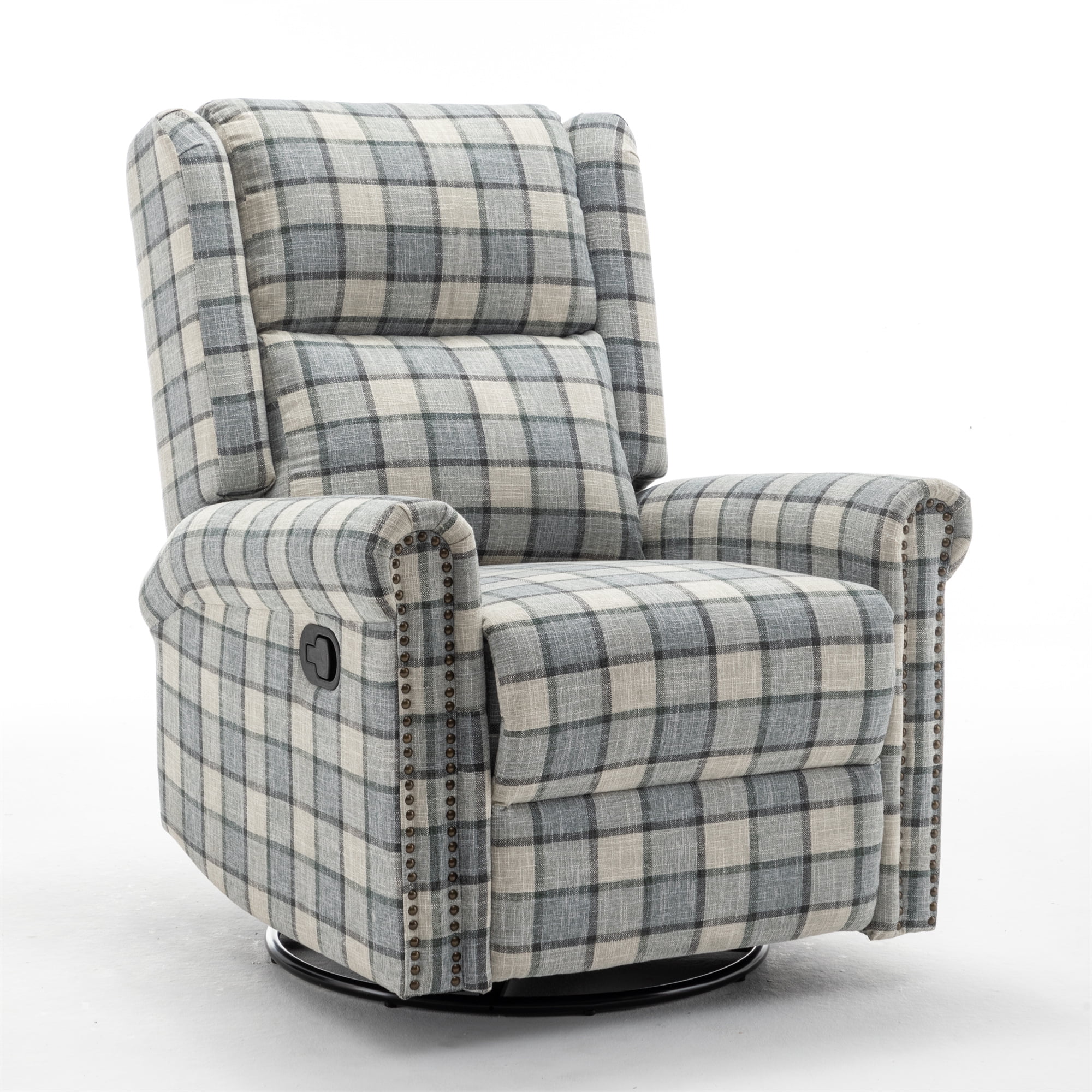 Swivel Rocker Recliner Chair, Manual Rocking Recliner Chair, Wingback Swivel Recliner Chair, Glider 360 Degree Swivel Chair with Padded Seat