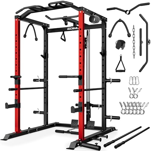 C1-V4 Power Cage, 2000LBS Squat Rack with LAT Pulldown, Multi-Function Weight Cage Strength Training Machine