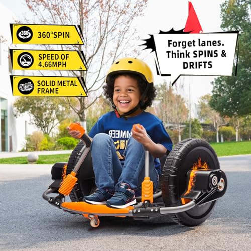 Electric Drift Kart with 16" Large Tyres, 360° Swivel Capability, Dual Lever Steering, 12V Ride On Toys for Boys and Girls from 3 Years Old