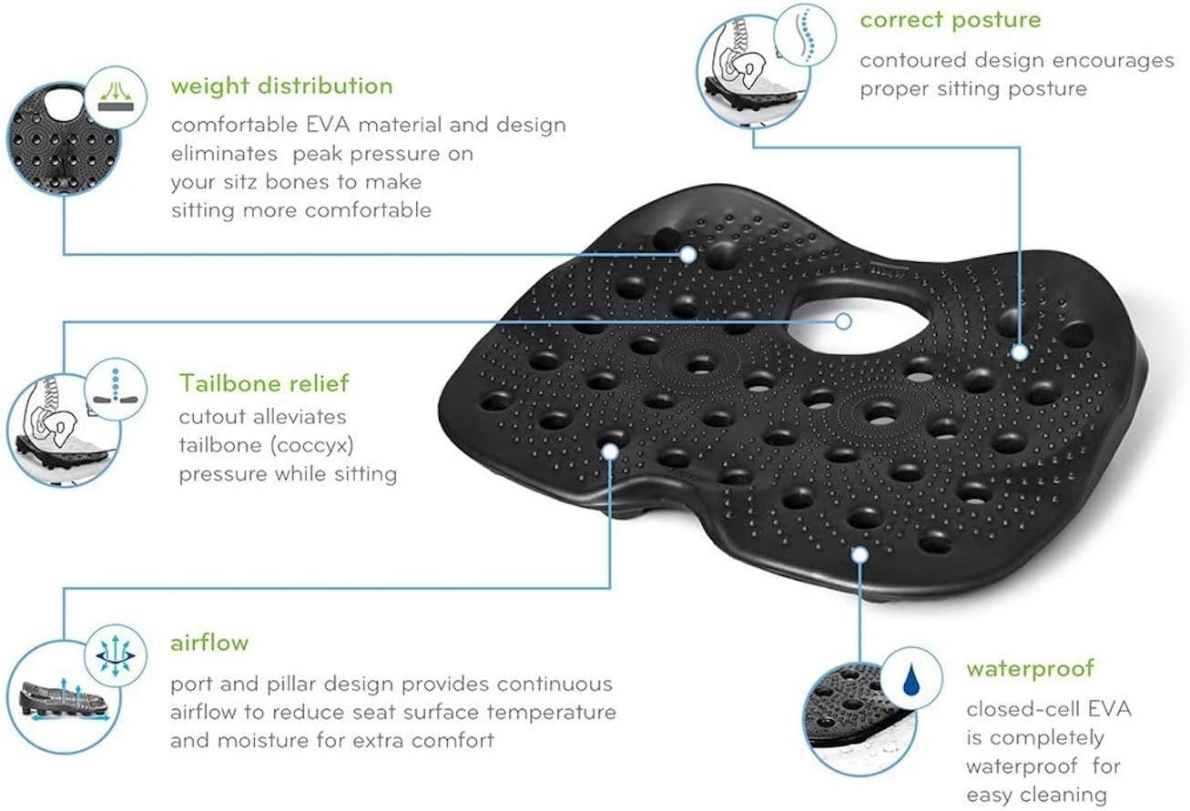 BackJoy SitzRight Wedge Seat Cushion Lumbar Support, Designed for Spine and Lower Back Pain, Coccyx, Sciatica, Ergonomic, Adjustable, Breathable