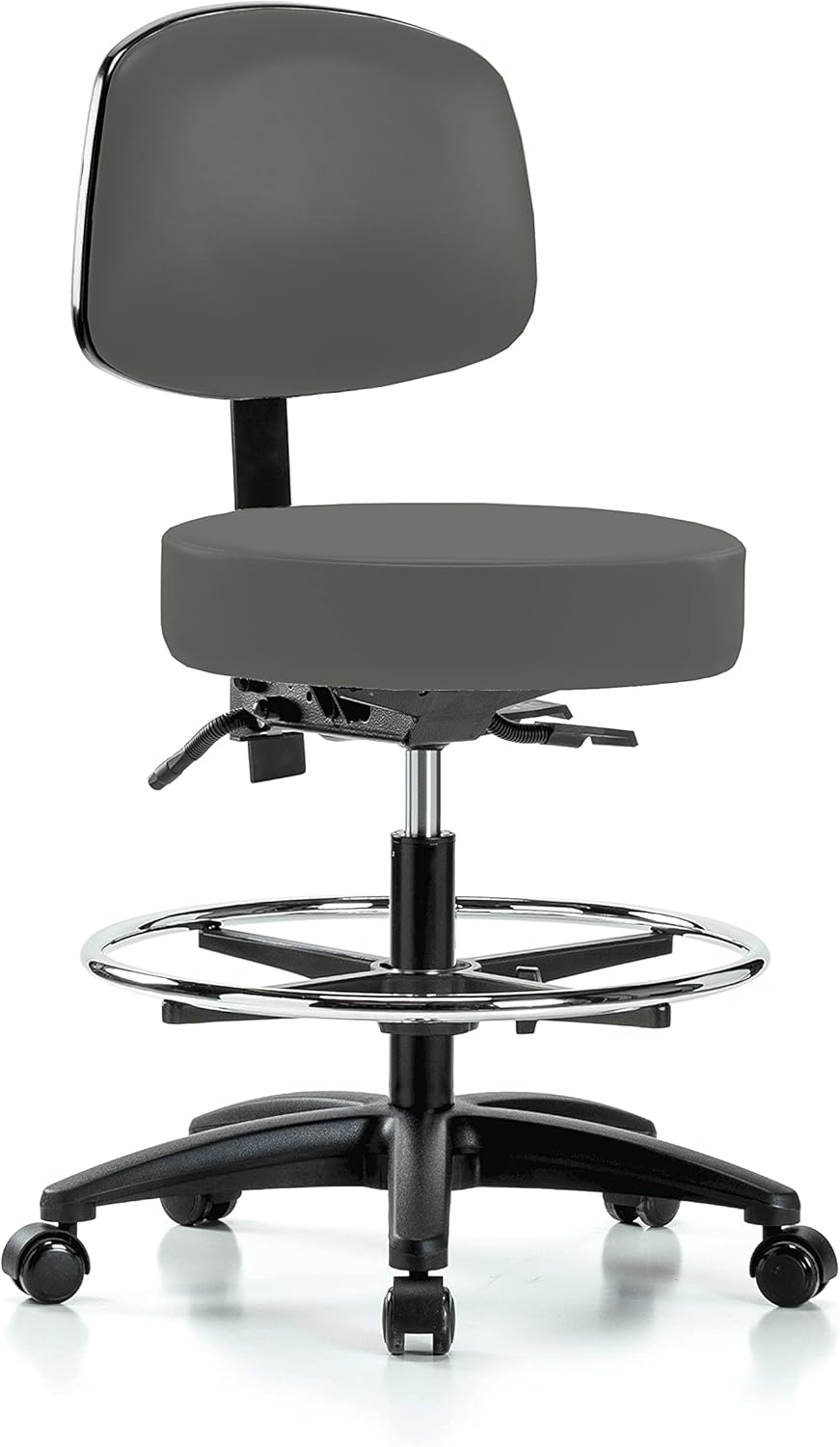 Perch Walter Rolling Height Adjustable Doctor's Stool with Back for Carpet or Linoleum | Workbench Height | 300-Pound Weight Capacity | 12 Year